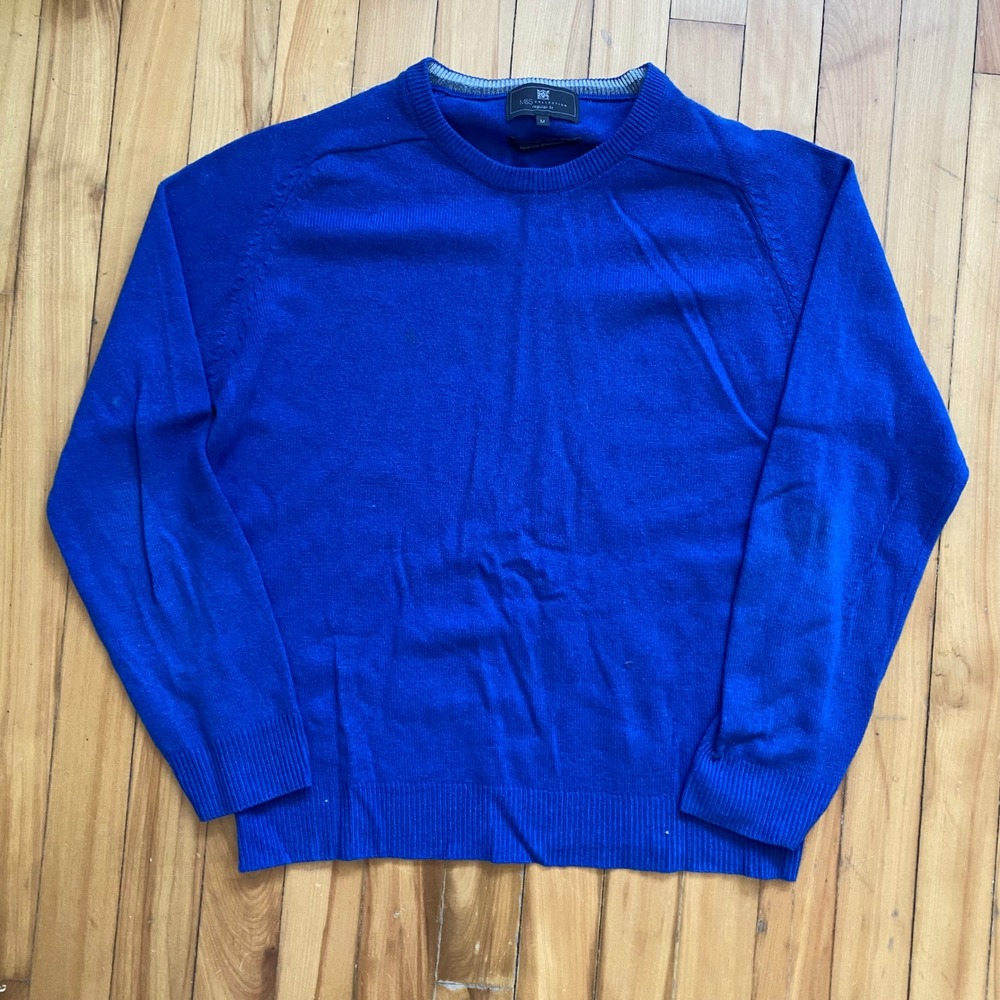 M S Collection Blue Extra Fine Lambswool Sweater Medium Marks Spencer Crewneck